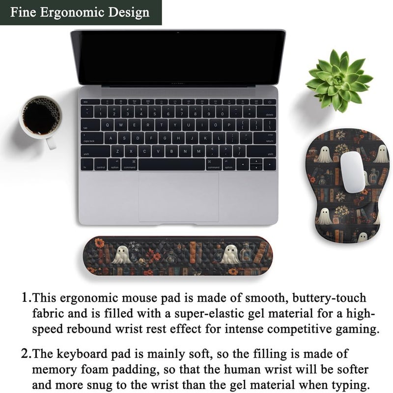 Mechanical Cattle Ghost Book Mousepad with Wrist Rest Halloween Computer Keyboard Mouse Pad Black Cute, Mouse Pad with Wrist Rest for Computer Keyboard, 2 In1 Mousepad with Wrist Support Easy Typing&Relieve Wrist Pai - Image 4